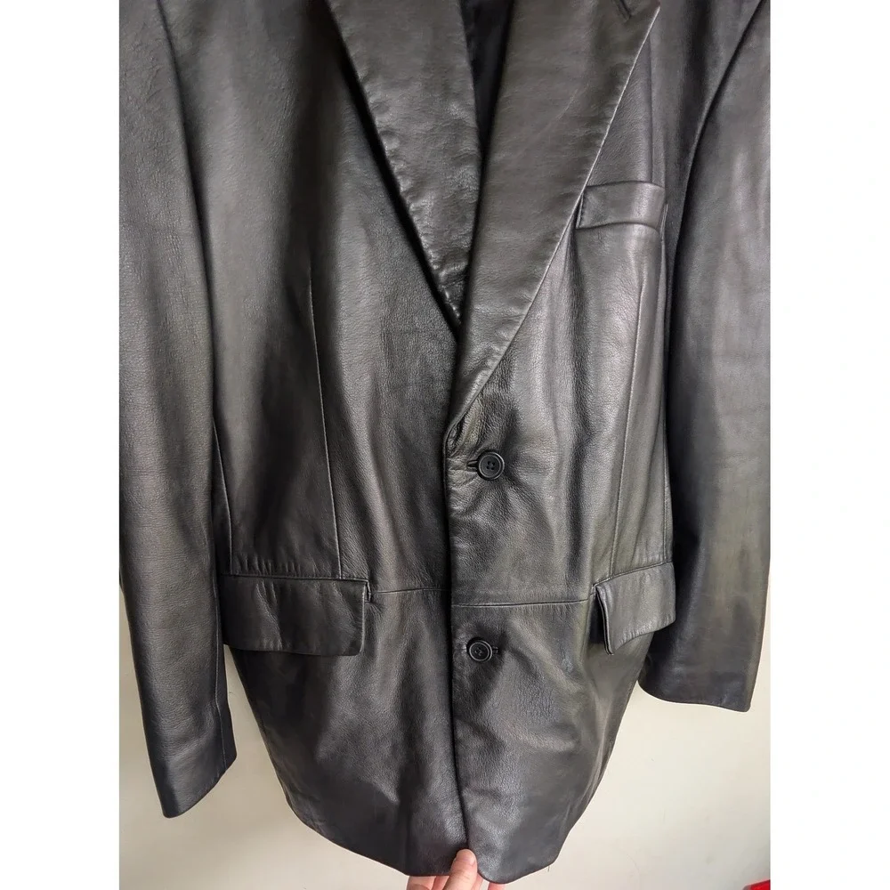 MILEPOST FOUR Mens Vintage Black 100% Leather Blazer Sport Coat‎ Jacket Size 40R